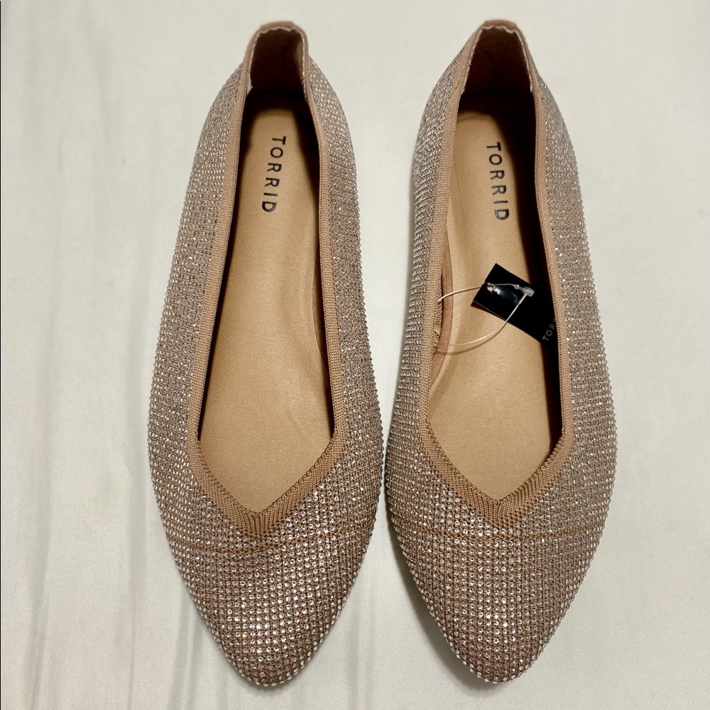 Torrid embellished flat slip on rhinestone 9.5 ww brown taupe